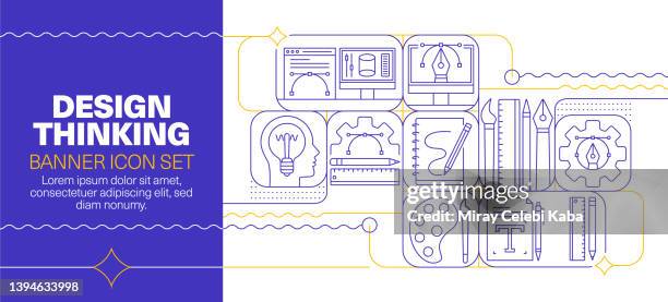 design thinking line icon set and banner design - graphic design elements vector stock illustrations