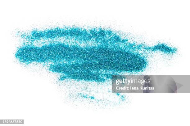 turquoise shiny smear of glitter. beautiful textured blue stroke isolated on white background. makeup. cosmetic products. eyeshadows. - aqua nail polish stock pictures, royalty-free photos & images