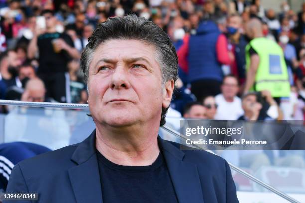 Close-up of Walter Mazzarri of Cagliari Calcio during the Serie A match between Cagliari Calcio and Hellas Verona FC at Sardegna Arena on April 30,...