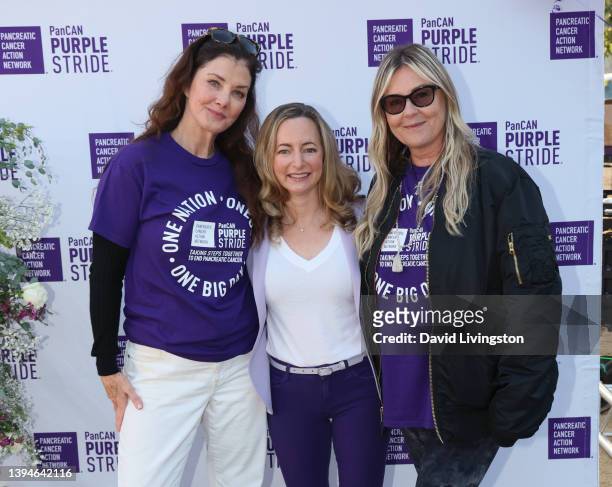 Jean Trebek, Pancreatic Cancer Action Network President and CEO Julie Fleshman and Nicky Trebek attend PanCAN PurpleStride: The Ultimate Event to End...