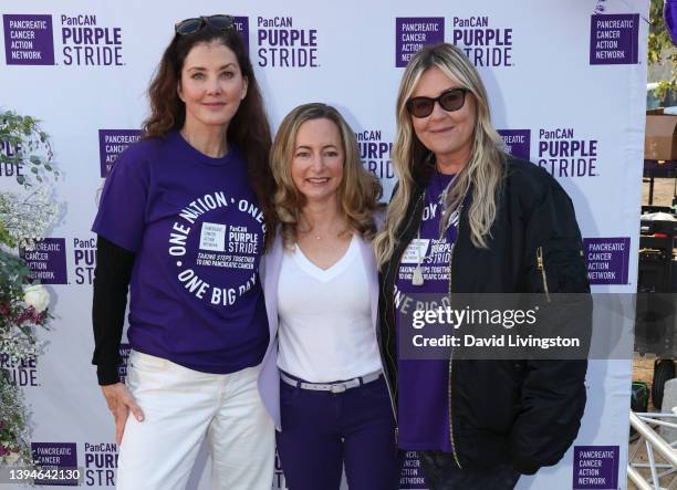 Jean Trebek, Pancreatic Cancer Action Network President and CEO Julie Fleshman and Nicky Trebek attend PanCAN PurpleStride: The Ultimate Event to End...