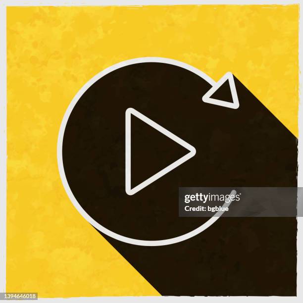 replay. icon with long shadow on textured yellow background - replay stock illustrations