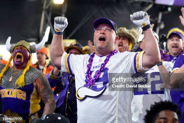 Minnesota Vikings fans celebrate during round four of the 2022 NFL Draft on April 30, 2022 in Las Vegas, Nevada.