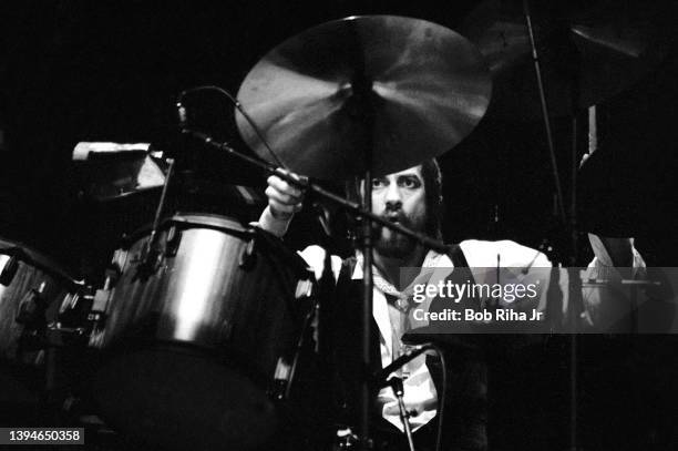 Musician Mick Fleetwood of the group Fleetwood Mac performs onstage at the Los Angeles Forum, December 6, 1979 in Inglewood, California.