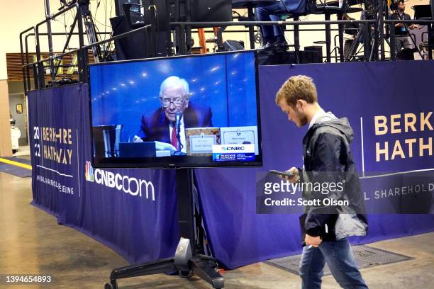 Shareholders attend the Berkshire Hathaway annual meeting on April 30, 2022 in Omaha, Nebraska. This is the first time the annual shareholders event...