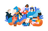 Books - flat vector illustration in corporate Memphis style
