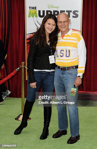 Political personality James Carville and daughter arrive for "The Muppet" Los Angeles Premiere held at the El Capitan Theatre on November 12, 2011 in...