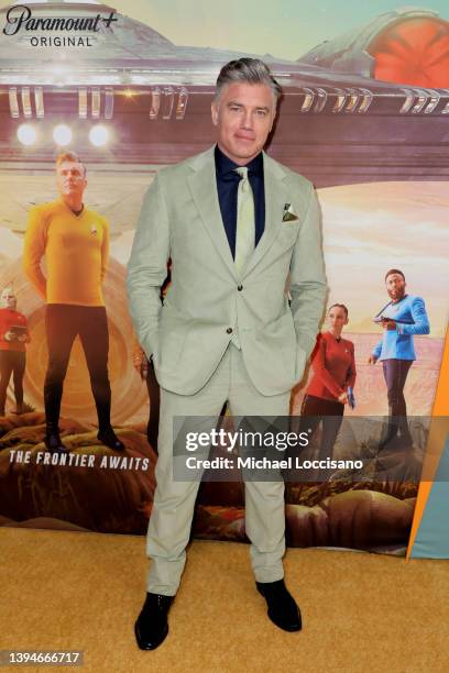 Anson Mount attends the Paramount+'s "Star Trek: Strange New Worlds" Season 1 New York Premiere at AMC Lincoln Square Theater on April 30, 2022 in...