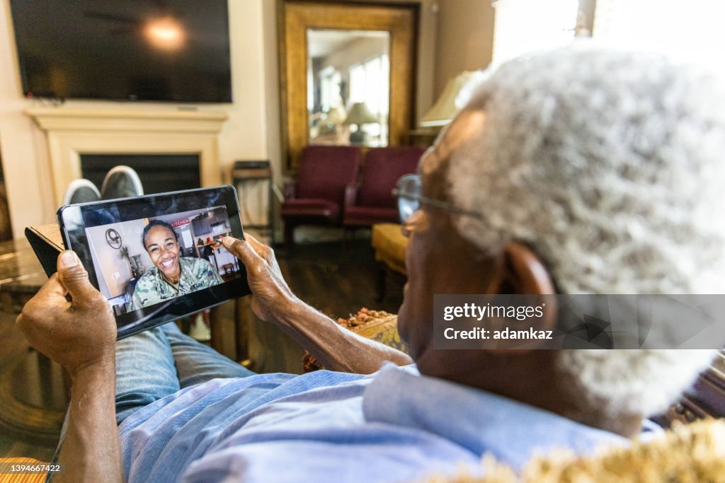 Father and Army Daugther Talking on Video Chat