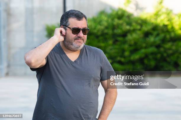 Agent Mino Raiola arrives in Turin ahead of Matthijs De Ligt signing with Juventus FC on July 17, 2019 in Turin, Italy.