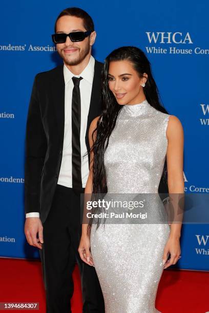 Pete Davidson and Kim Kardashian attend the 2022 White House Correspondents' Association Dinner at Washington Hilton on April 30, 2022 in Washington,...