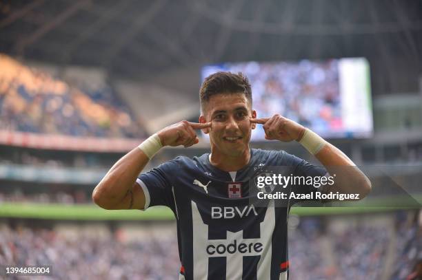 Maximiliano Meza of Monterrey celebrates after scoring his team's first goal during the 17th round match between Monterrey and Club Tijuana as part...