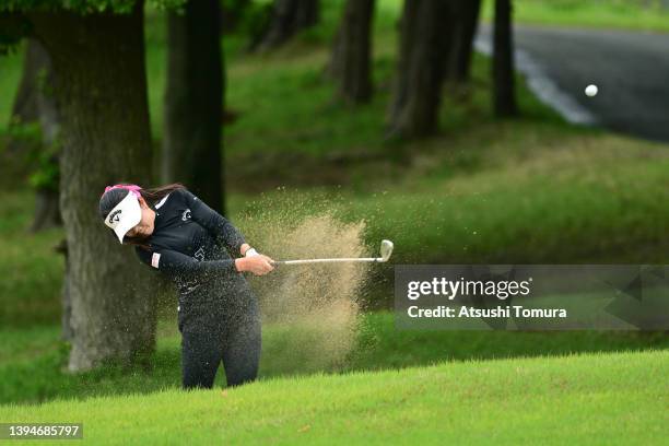 Yui Kawamoto of Japan hits her second shot out from a bunker on the 2nd hole during the final round of Panasonic Open Ladies at Hamano Golf Club on...