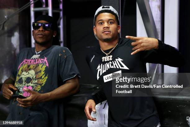 Teez Tabor of Team Quavo is seen in the celebrity game during Fan Controlled Football Season v2.0 - Week Three on April 30, 2022 in Atlanta, Georgia.