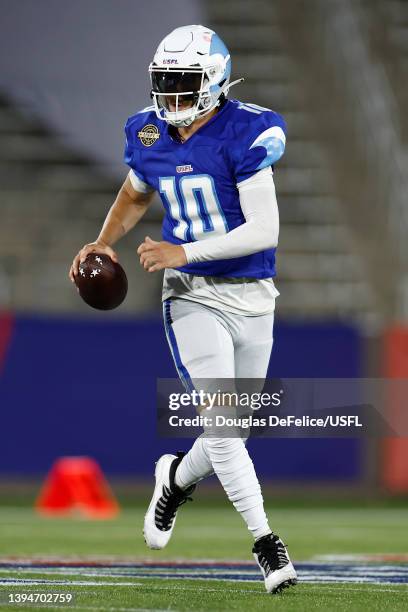 April 30: Kyle Sloter of New Orleans Breakers passes the ball in the second quarter of the game against the Birmingham Stallions at Protective...