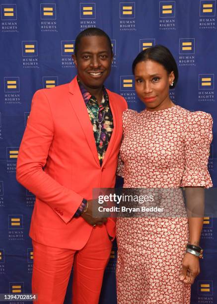Sanford Biggers and Jodie Patterson attend the Human Rights Campaign 2022 Greater New York Dinner at Marriott Marquis Times Square on April 30, 2022...