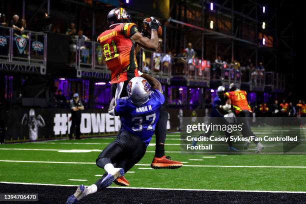 Terrell Owens of the Zappers scores a touchdown against the Knights of Degen during the first half during Fan Controlled Football Season v2.0 - Week...