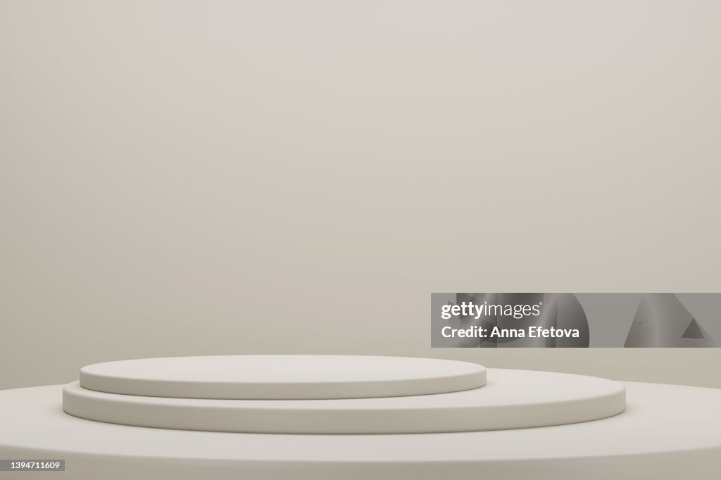 Minimalist beige podiums on beige background. Perfect place for your products presentation. Three dimensional illustration