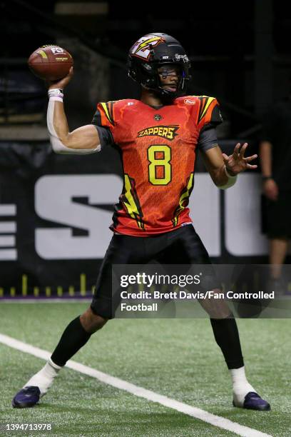 Kelly Bryant of the Zappers throws a pass against the Knights of Degen during the second half during Fan Controlled Football Season v2.0 - Week Three...