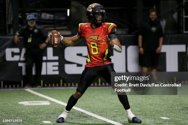 Kelly Bryant of the Zappers throws a pass against the Knights of Degen during the second half during Fan Controlled Football Season v2.0 - Week Three...