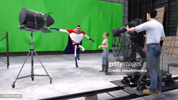 modern movie set with superhero - digital film industry stock pictures, royalty-free photos & images