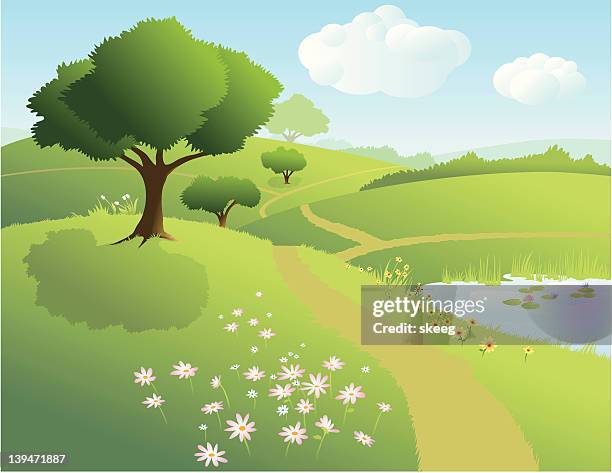 peaceful park - park path stock illustrations