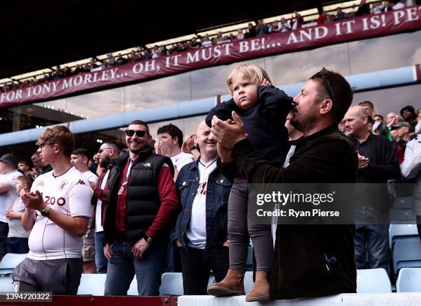 Fans look on during the Premier League match between Aston Villa and Norwich City at Villa Park on April 30, 2022 in Birmingham, England.