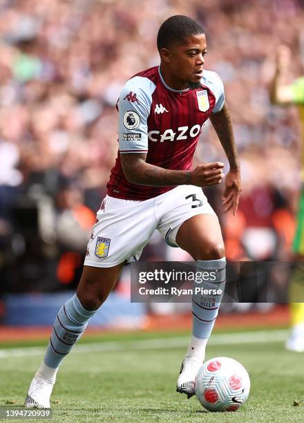 Leon Bailey of Aston Villa controls the ball during the Premier League match between Aston Villa and Norwich City at Villa Park on April 30, 2022 in...