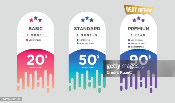 pricing packages comparison vector stock illustration - bespoke packaging stock illustrations