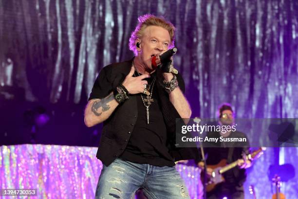Axl Rose of Guns N' Roses performs onstage with Carrie Underwood during Day 2 of the 2022 Stagecoach Festival at the Empire Polo Field on April 30,...