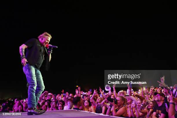 Axl Rose of Guns N' Roses performs onstage with Carrie Underwood during Day 2 of the 2022 Stagecoach Festival at the Empire Polo Field on April 30,...