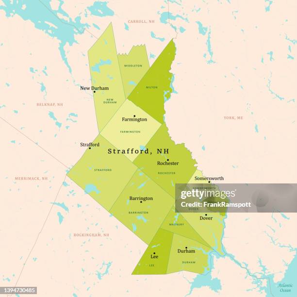 ilustrações, clipart, desenhos animados e ícones de nh strafford vector mapa verde - new hampshire