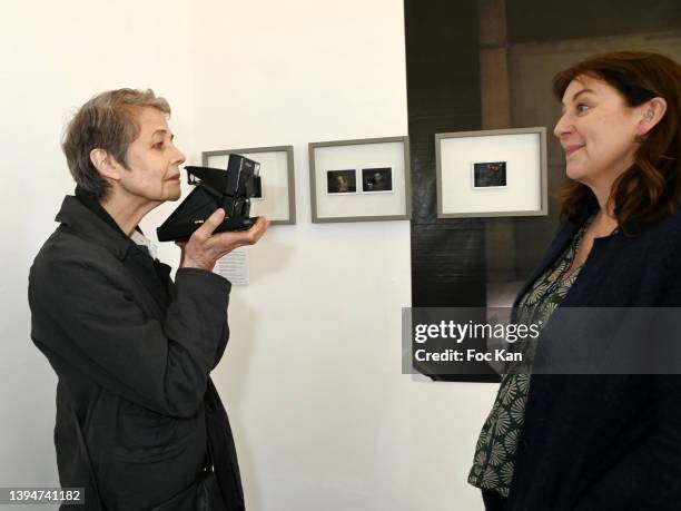 Actress Charlotte Rampling and photographer Marianne Rosenstiehl attend "Avant La Pose" Marianne Rosenstiehl’s Polaroid Exhibition Preview At Galerie...