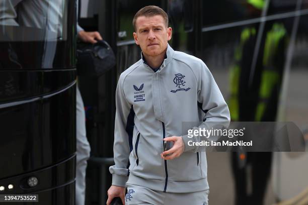 Steven Davis of Rangers arrives at the stadium prior to the Cinch Scottish Premiership match between Celtic and Rangers at Celtic Park on May 01,...