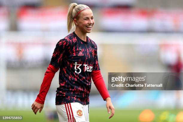 Jackie Groenen of Manchester United warms up prior to the Barclays FA Women's Super League match between Manchester United Women and West Ham United...