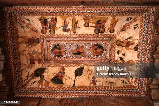 ceiling fresco in a haveli in the shekhawati region ( india) - lord krishna fotografías e imágenes de stock