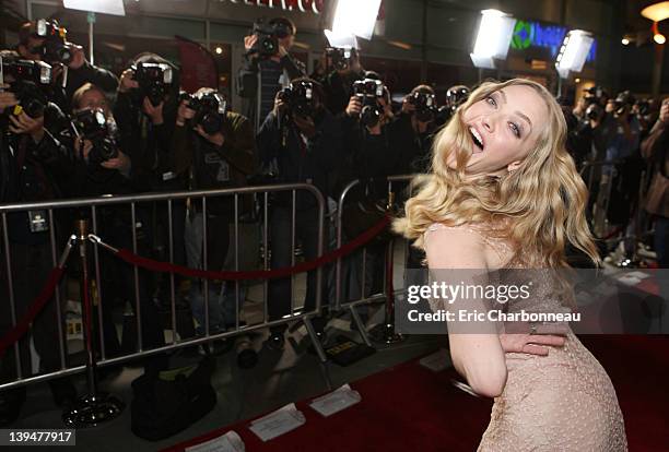 Amanda Seyfried arrives at Summit Entertainment's Los Angeles Premiere of "Gone" at ArcLight Hollywood on February 21, 2012 in Hollywood, California.