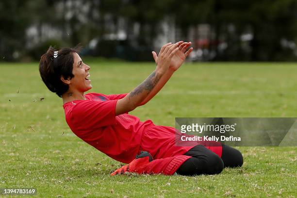 Nilab of the Melbourne Victory Afghan Women's Team celebrates scoring a goal during the Victoria Women's State League 4 West competition match...