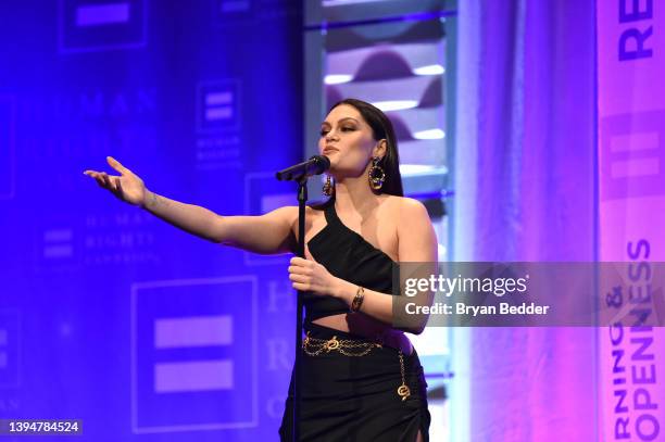 Jessie J performs onstage during the Human Rights Campaign 2022 Greater New York Dinner at Marriott Marquis Times Square on April 30, 2022 in New...