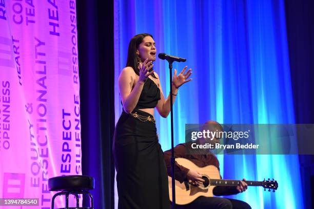 Jessie J performs onstage during the Human Rights Campaign 2022 Greater New York Dinner at Marriott Marquis Times Square on April 30, 2022 in New...