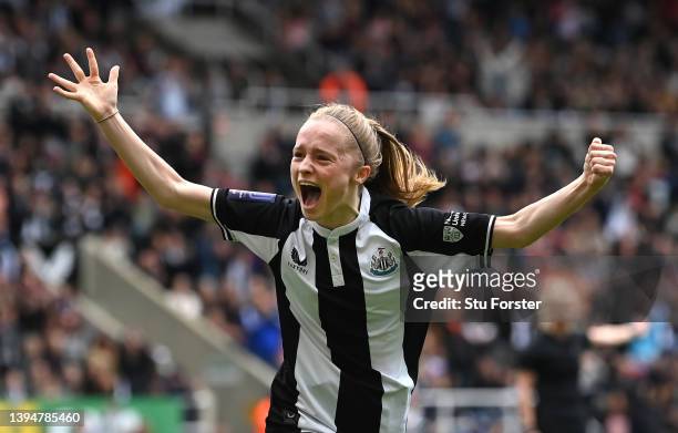 Newcastle striker Katie Barker celebrates after scoring the first goal during the FA Women's National League Division One North match against Alnwick...