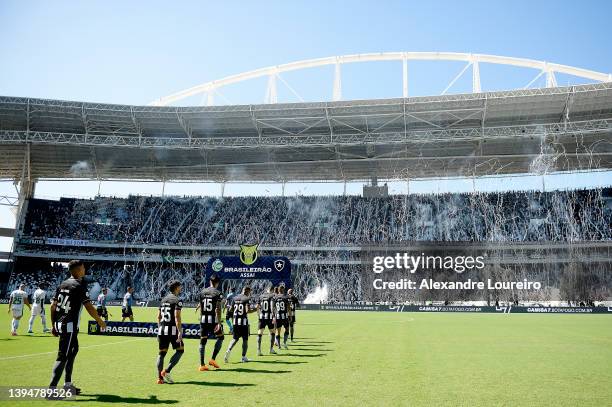 Players of Botafogo and Juventude enter the field before the match between Botafogo and Juventude as part of Brasileirao Series A 2022 at Nilton...