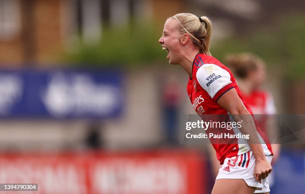 Beth Mead of Arsenal celebrates scoring their side's fourth goal during the Barclays FA Women's Super League match between Arsenal Women and Aston...