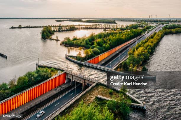 an aerial view of veluwemeer  aqueduct, the netherlands - netherlands canal stock pictures, royalty-free photos & images