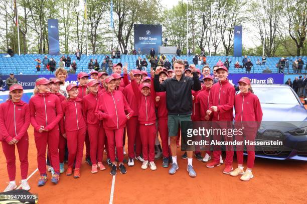 Holger Rune of Denmark celebrates winning the finale match of the BMW open by American Express against Botic van de Zandschulp of Netherlands with...