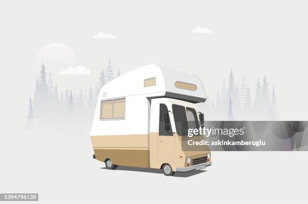 bildbanksillustrationer, clip art samt tecknat material och ikoner med caravan in the woods - van turkiet