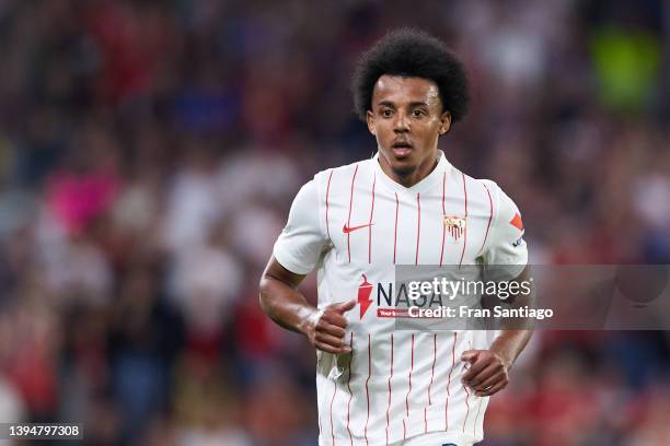 Jules Kounde of Sevilla FC looks on during the LaLiga Santander match between Sevilla FC and Cadiz CF at Estadio Ramon Sanchez Pizjuan on April 29,...