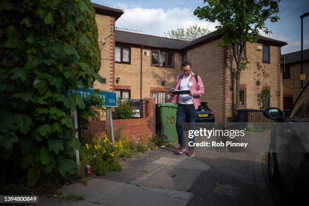 Independent candidate for Deptford ward in Lewisham Nik Baksi campaigning on April 30, 2022 in London, England. "I want developers to fix all their...