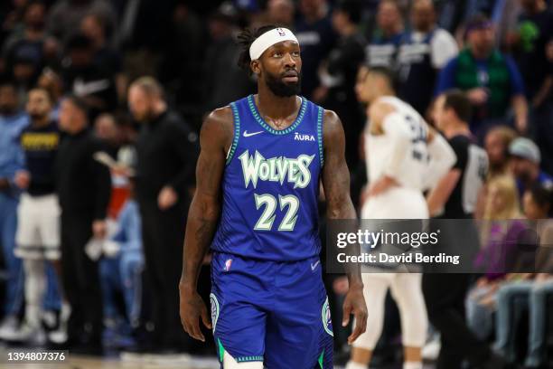 Patrick Beverley of the Minnesota Timberwolves looks on against the Memphis Grizzlies in the first quarter of the game during Game Three of the...