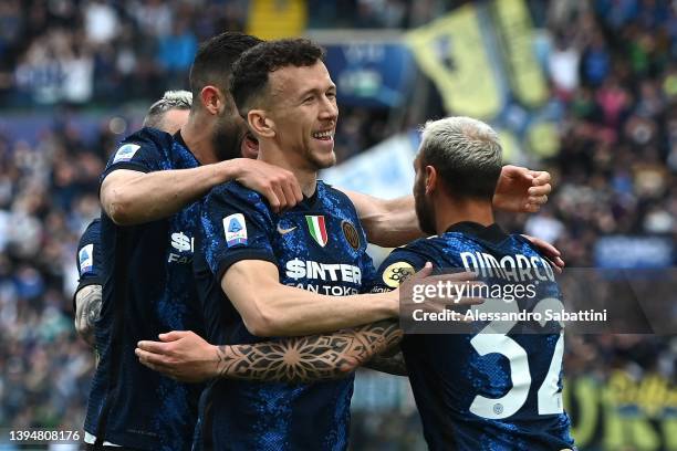 Ivan Perisic of FC Internazionale celebrates after scoring the opening goal during the Serie A match between Udinese Calcio and FC Internazionale at...